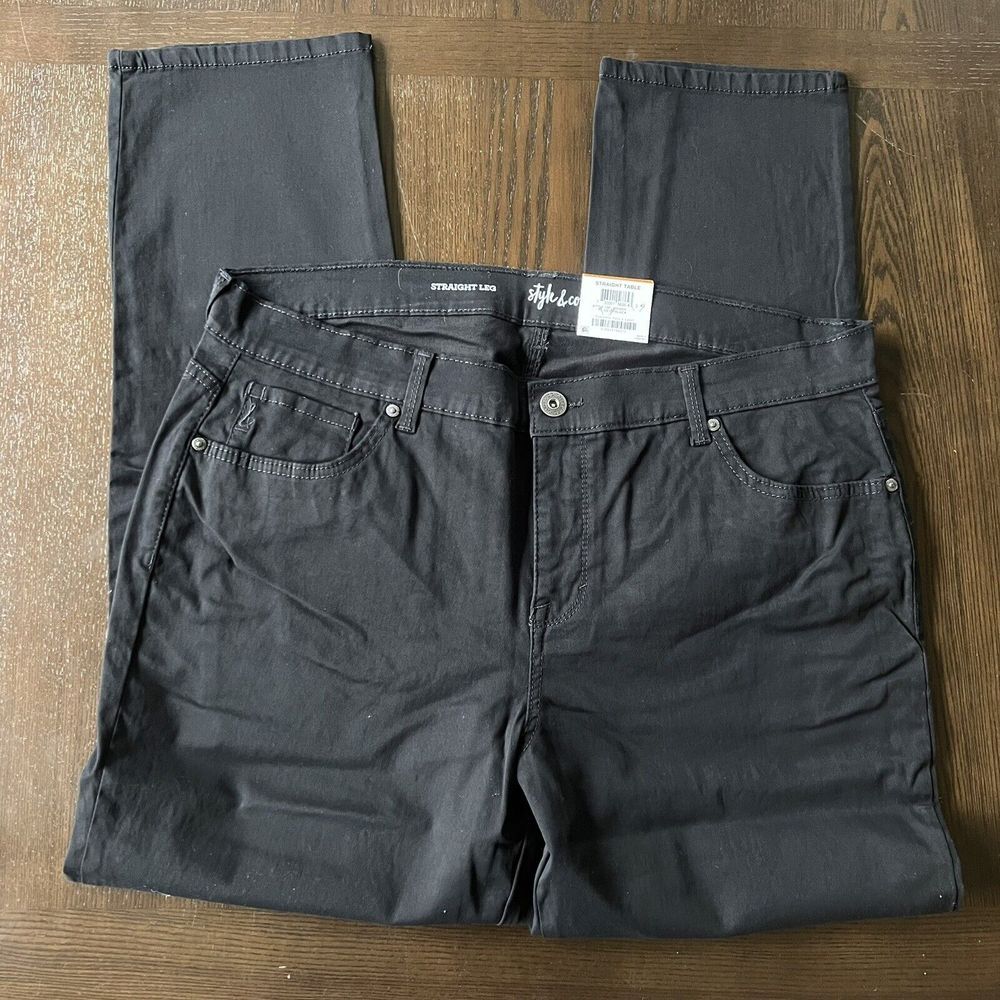Style And‎ Co Jeans Women's Plus Size 16W Mid Rise Straight Leg Deep Black NWT